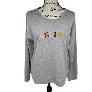 Alya Womens Embroidered Graphic Sweatshirt Feelings Gray Crew Neck Size S